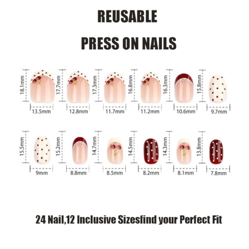 Image of Red White Press on Nails Short Almond Fake Nails Polka Dot Nail Press ons