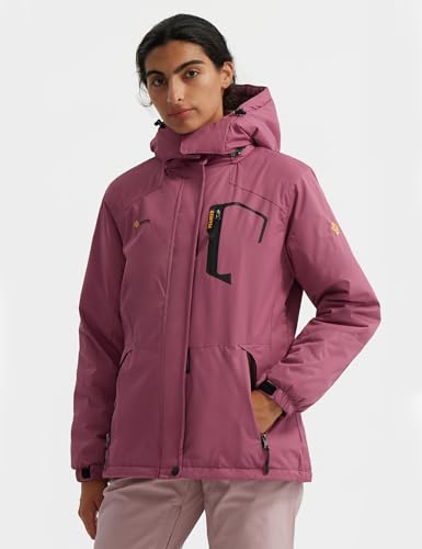 GEMYSE Damen Skijacke Wasserdicht Fleece Winterjacke Winddicht Schneejacke mit Kapuze für Outdoor Aktivitäten und Sport(Hellpink,L)