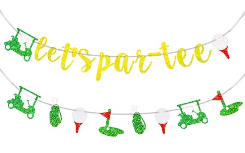 MEMOVAN Golf Birthday Banner Garland Let's Par-Tee Banner Golf Theme Retirement Banners Golfer Happy Birthday Garland for Golfer Lover Men Sports Par-Tee Time Party