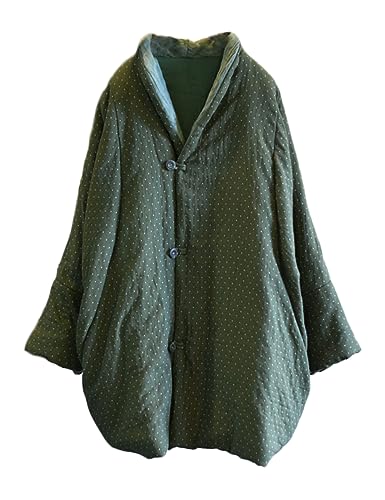 NFYM Women Open Front Kimono Warm Winter Quilted Jacket Shawl Collar Dots Print Loose Outwear Coats with Pockets