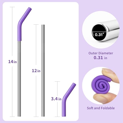 Image of 40 oz Metal Straw for Stanley Cup,Simple Modern, Meoky Tumbler, 5 Pcs Reusable Stainless Steel Straws with Silicone Tip, Replacement Straws for 40oz Tumblers, Cleaning Brush, 1 Portable Bag