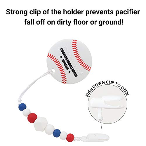 Baby Teether Toys - Bpa Free - Effectively Relieve Teething Pain For Infant - Silicone Teether Toys With Beads Pacifier Clip Holder-Freezer Safe Teething Egg For Boy And Girl (Baseball) #TOP3