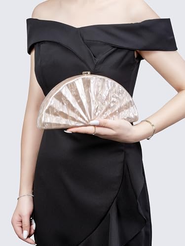 Image of Acrylic Fan Shell Clutch Purse Elegant Marbled Unique Handbag with Detachable Chain for Party Cocktail Wedding