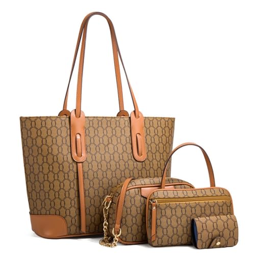 HAWEE Moda Borsa da Donna Borsa Tote in Pelle PU Grande Borsa a Tracolla con Cerniera Borsetta Signore Elegante Borse a Mano, Borsa a Spalla, Pochette, Portafoglio 4 Pezzi Set