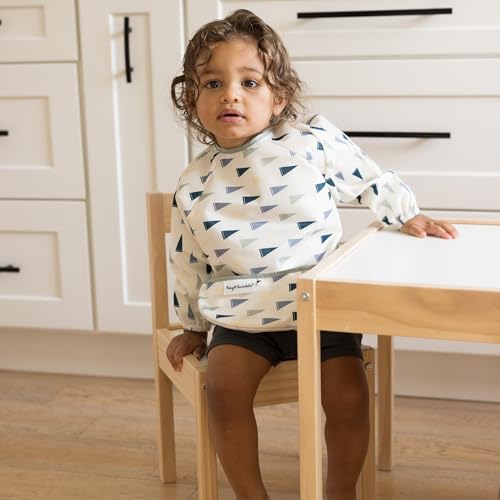 Image of Tiny Twinkle Long Sleeve Bib for Babies & Toddlers | Waterproof Smock Bib for Eating | Machine Washable & Mess-Proof Feeding Essentials | Newborn Shower Gift (Varsity Flags, Small 6-24 Months)