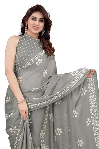 Image of MIRCHI FASHION Saree for Woman Chiffon Batik Printed | Lightweight Daily Wear Women's Office Sari with Blouse Piece (Available in 40 Colours)