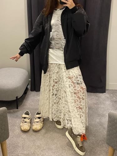 Women's Summer Sheer Lace Maxi Skirt Floral Lace A Line Mesh See Through Flowy Trendy Beach Long Skirts2