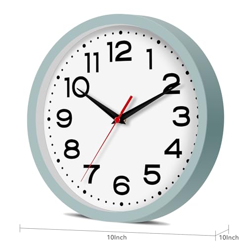 Image of Roymnie 10 Inch Wall Clock, Battery Operated Silent Non Ticking | Blue Gray analog wall clock; bold numerals for easy reading; silent non-ticking; 1 AA battery (not included); for classroom