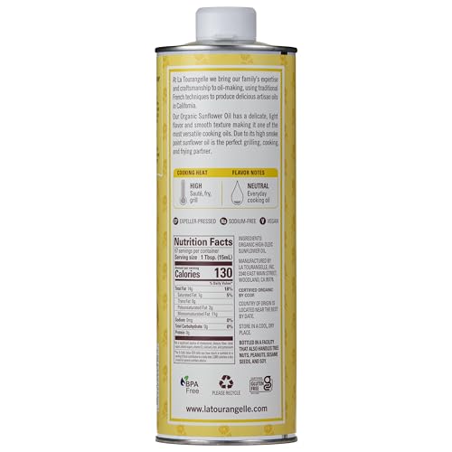 Image of La Tourangelle, Organic High Oleic Sunflower Oil, Neutral Oil For Medium to High Heat Cooking and Skin Care, Non GMO, Pesticide and Chemical Free, 33.8 Fl Oz