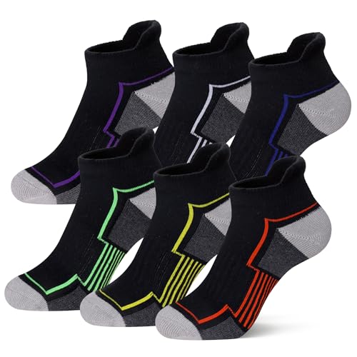 SeeyAN Kids Socks Boys Ankle Athletic Half Cushioned Low Cut Sport Cotton Breathable Socks 6 Pairs (6 Pairs Black 9-14 Years)