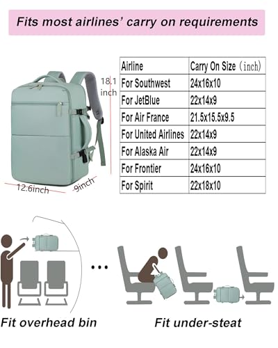 Extra large travel backpack for woman 40L Expandable airline approved backpacks 17.3 inch Laptop and USB Charging Port bags Durable Waterproof Casual bag for Weekender(Green)2