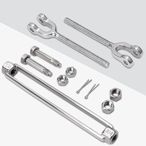 1/4 Inch Stainless Turnbuckle & Cable Kit - 4PCS M6 Jaw to Jaw Turnbuckles (1600lbs) + 25FT Aircraft Wire Rope with Clamps & Thimble for Shade Sail, Railing, Zipline, Lights miniatura 5