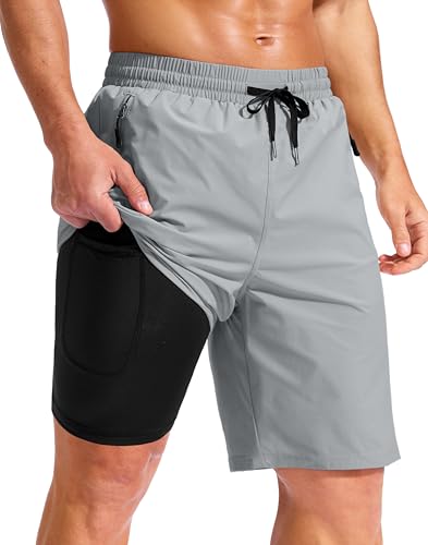 Image of G Gradual Mens Swim Trunks with Compression Liner 7 inch /9'' Quick Dry Board Shorts Swimsuit Bathing Suit for Men Zipper Pockets