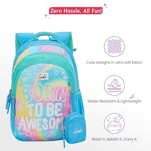 Image of Genie Backpack for Girls Laptop Sleeve, Three Compartments and Organiser with Padded Shoulders |Best for Books,Stationery,Lunch Box & Essentials