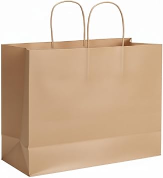 SUNCOLOR Brown Gift Bags with Handles, Large 13x10x5.5 Inch, 25 Pack, Reusable for Birthday, Wedding, Shopping, Party Favors