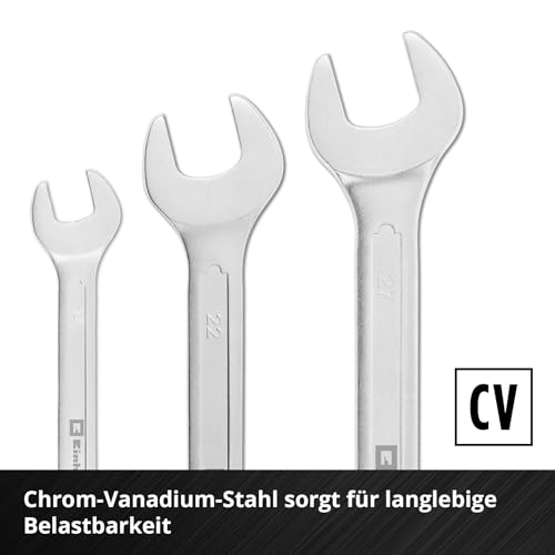 Original Einhell E-Case Pad 19-tlg. Gabel-Ringschlüssel (Ø 6–27 mm, 12-Kant-Profil, Chrom-Vanadium-Stahl, satinierte Oberfläche, EVA-Pad, E-Case-System)