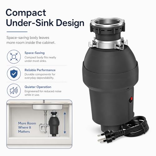 SierraSquad Garbage Disposal – 3/4 HP Continuous Feed Food Waste Disposer, Gray, Includes Air Switch & Accessories, Easy Install, Kitchen Trash Compactor by SierraSquad - Used condition - Image 6
