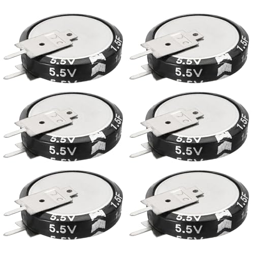 PATIKIL 6 Pcs 5.5V Super Capacitors, 1.5F V-Shaped Button Capacitor High Energy Low Resistance High Consistency for AC Motor Power Display Screen Computer