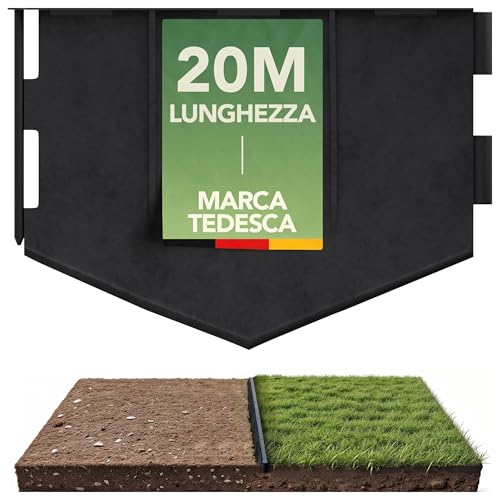 LAINFELD Bordo flessibile per prato | 20 metri di delimitazione per aiuola | Bordatura in plastica per tagliare | Delimitazione per aiuola, nastro per bordi del prato, bordo per taglio del prato