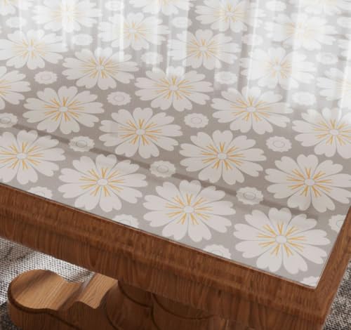 1.0mm Lace PVC Table Protector ? Decorative Clear Vinyl Table Mat for Scratch Concealment ? Waterproof, Wipeable Floral Surface 