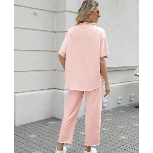 Image of SeeLuNa Women's Two Piece Outfits 3 /4 Batwing Sleeve Capelet Crew Neck Pullover Top Wide Leg Pants Lounge Set