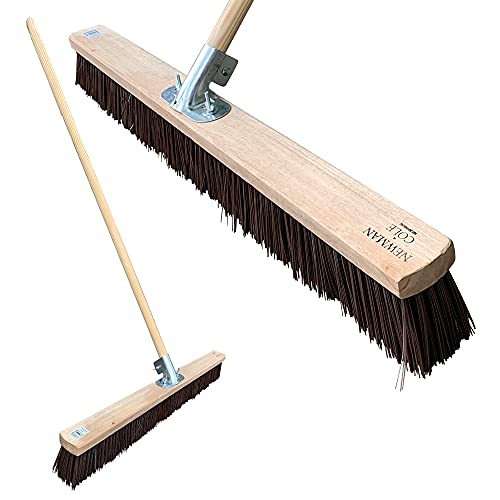 Newman and Cole 36” Wide Broom Outdoor, Extra-Large Heavy Duty Broom Sweeping Brush for Big Yards and Industrial Cleaning (36” Synthetic Poly Stiff Broom Complete with Handle)…