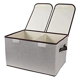 Tcbelosion Foldable Fabric Storage Box, 16.5 x 11.8 x 9.8 inches (L x W x H), with Double-Lid & Dividers, Large Organizer for Home, Closet, Office(Grey)
