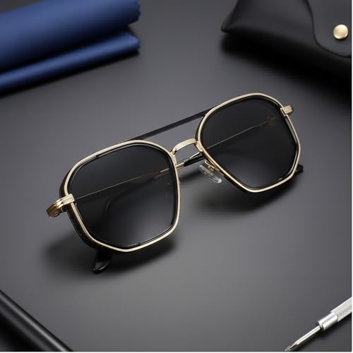 Image of Vintage Steampunk Sunglasses for Men & Women - Retro Hexagonal Metal Frame Gothic Glasses with UV400 Protection - Non-Polarized Fashion Eyewear