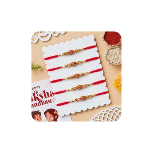 Image of Religious Rakhi For Brother Assorted, Chawal Roli Pack Set (5 Rakhi)