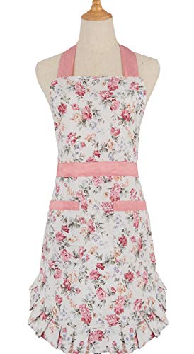 ALIPOBO Lovely Apron for Women, Lady’ s Cotton Apron with Adjustable Neck Strap