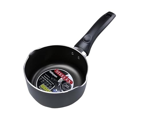 STEELEX Non-Stick Milk Pan 16cm with Dual Double Pouring Lips Non-Stick Aluminium Small Milk Pan Deep Milk Pot Water Boiling Saucepan, Grey (AL8016) - 2