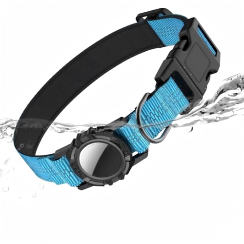 Waterproof Dog Collar with Built-in Holder, IP68 Waterproof, Reflective, Ultra-Durable Comfort Padded Heavy Duty Dog Collar for Small Medium Large Dogs(L (14.8"-20.3"), Blue) by Generic - Used condition - US$8.73