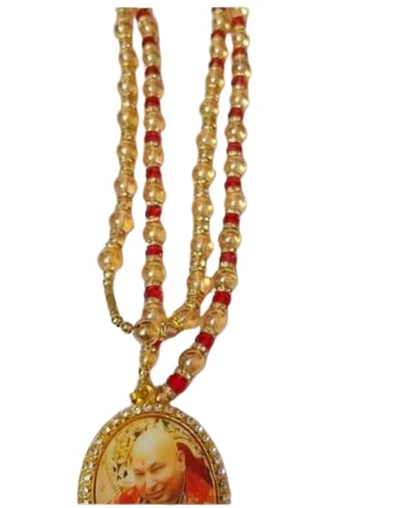 Shukrana GuruJi Picture Pendant in Golden Chain White Pearls Car Hanging-image-5