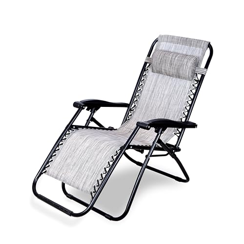 Image of STAR WORK Stainless Steel Zero Gravity Chair, Lawn Chair Recliner Lounge, Portable Camping Folding Beach Chair With Removable Pillow (Greyy)