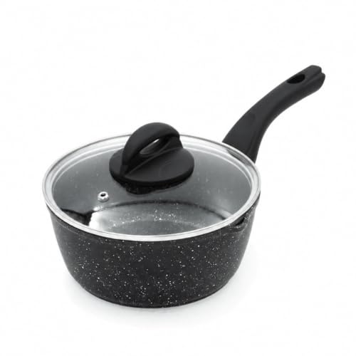Blackmoor 18cm Saucepan with Tempered Glass Lid/Cool Touch Handle/Non-Stick Ceramic-Coated PFAS-Free Suitable for All Hob Types/Black Classic 65740