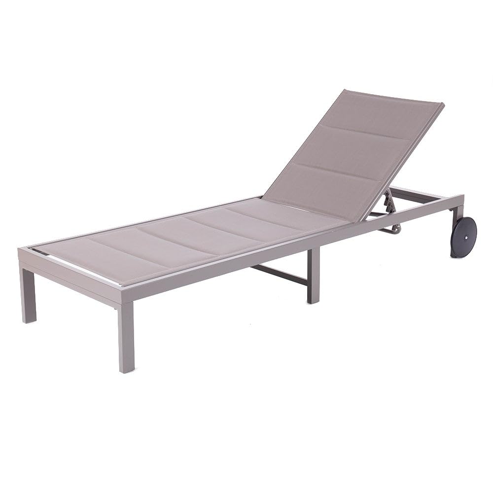 LOLAhome - Tumbona de Jardín y Exterior Zulima de Aluminio Taupe Reclinable con Ruedas de 200x73 cm