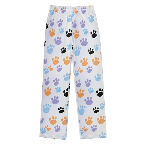 Dog Paw Print Long Pajama Pants Elastic Waist PJ Bottoms with Pockets S A1107062