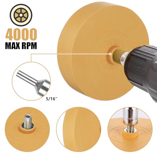 FVIEXE 6 Pack 3.5in Decal Remover Eraser Wheel, Adhesive Remover Rubber Wheel Decal Remover for Drill Eraser Wheel Graphics Pinstripe Sticker Remover Car Decal Vinyl Tape Remover Tool