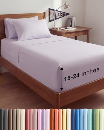 Image of Extra Deep Twin XL Sheet Set - 4 Piece Cooling Bed Sheets - Light Lavender | Hotel Luxury Bed Sheets Set, Easy & Secure Fit, Ultra-Soft, Wrinkle & Fade Free, Comfy Sheets Set with Extra Deep Pockets