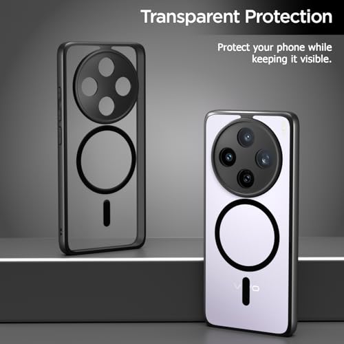 Image of Amazon Basics Back Cover for Vivo X200T 5G Compatible with Mag-Safe | Shockproof Design | Hard Transparent Back Case (Black Mag-Safe)