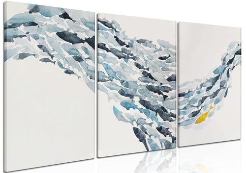 MANPPOP Framed Water Color Fish Group Canvas Wall Art Set of 3, Golden Fish Blueprints Decorative Printed Picture for Living Room Bedroom Dining Room Decor 12x16 In