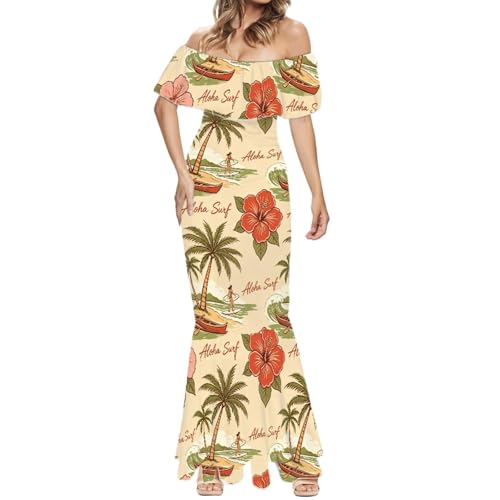 Image of Polynesian Dresses for Women Off Shoulder Maxi Dress Puletasi Samoan Dresses S-7XL