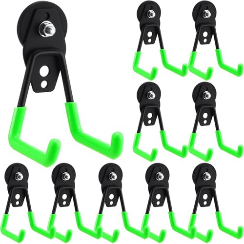Image of Landhoow 10 Pcs Large Magnetic Hooks Heavy Duty Garage Magnet Hooks Strong Storage Utility Magnetic Hangers with Anti Slip Rubber Coating for Indoor and Outdoor Hanging (Green)