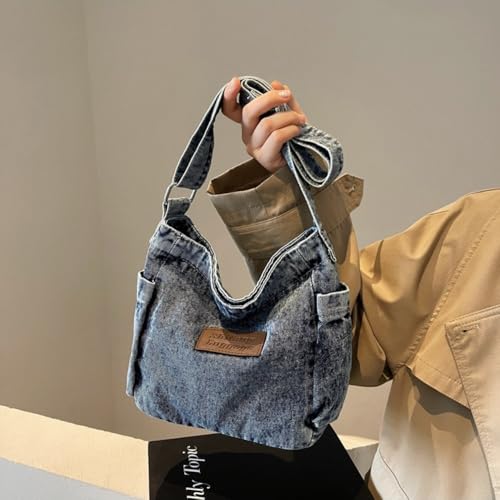 Bolso hobo de mezclilla para mujer - Bolso bandolera retro de gran capacidad con diseño liso, bolso cruzado versátil miniatura 3