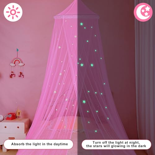 Image of FIOBEE Bed Canopy for Girls Room with LED Light Kids Toddler Bedroom Decor