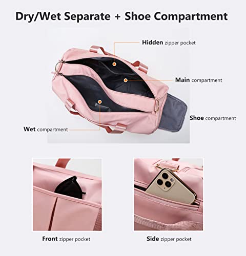 CLESUZ Sports Gym Dance Carry On Weekender Bag for Girls Teen Women, Green, Waterproof Travel Duffle with Wet Pocket and Shoe Compartment, 19