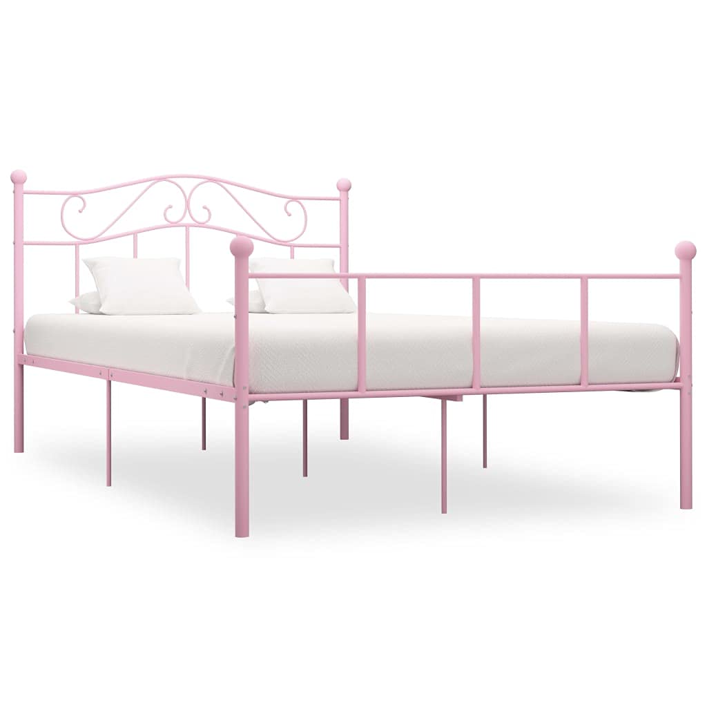 Pink Metal Bed Frame 160x200 cm with Steel Slatted Base | Features a durable steel platform structure ideal for bedrooms and guest rooms, requiring no box spring.