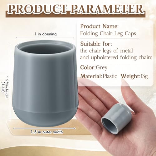 Image of Jetec 12 Pcs Gray Folding Chair Leg Caps, 1 Inch Round Protectors | Heavy-duty Plastic Glides, Non-marring Floor Protectors for Hardwood Tile Floors, Replacement Feet Tips, Round Tube Fit