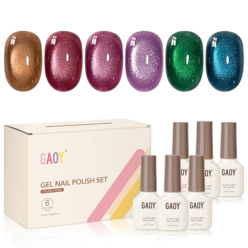 GAOY Glitter Cat Eye Gel Nail Polish Kit with Magnet, 6 Colors, Jewel Box image 2