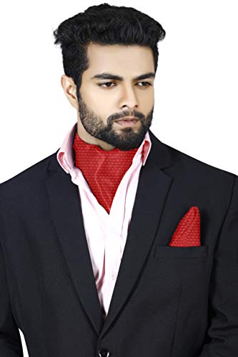Image of BLACKSMITH Jacquard Microfiber Neckwear Ascot and Matching Pocket Square Set for Men